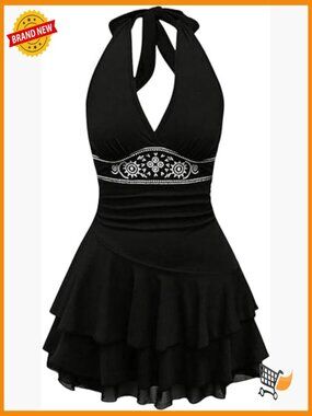 Women's Halter Neck Backless Mini Dress Sleeveless A-Line Flowy Summer Party